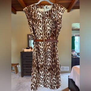 Michael Kors Brown and Cream Animal Print Midi Dress
